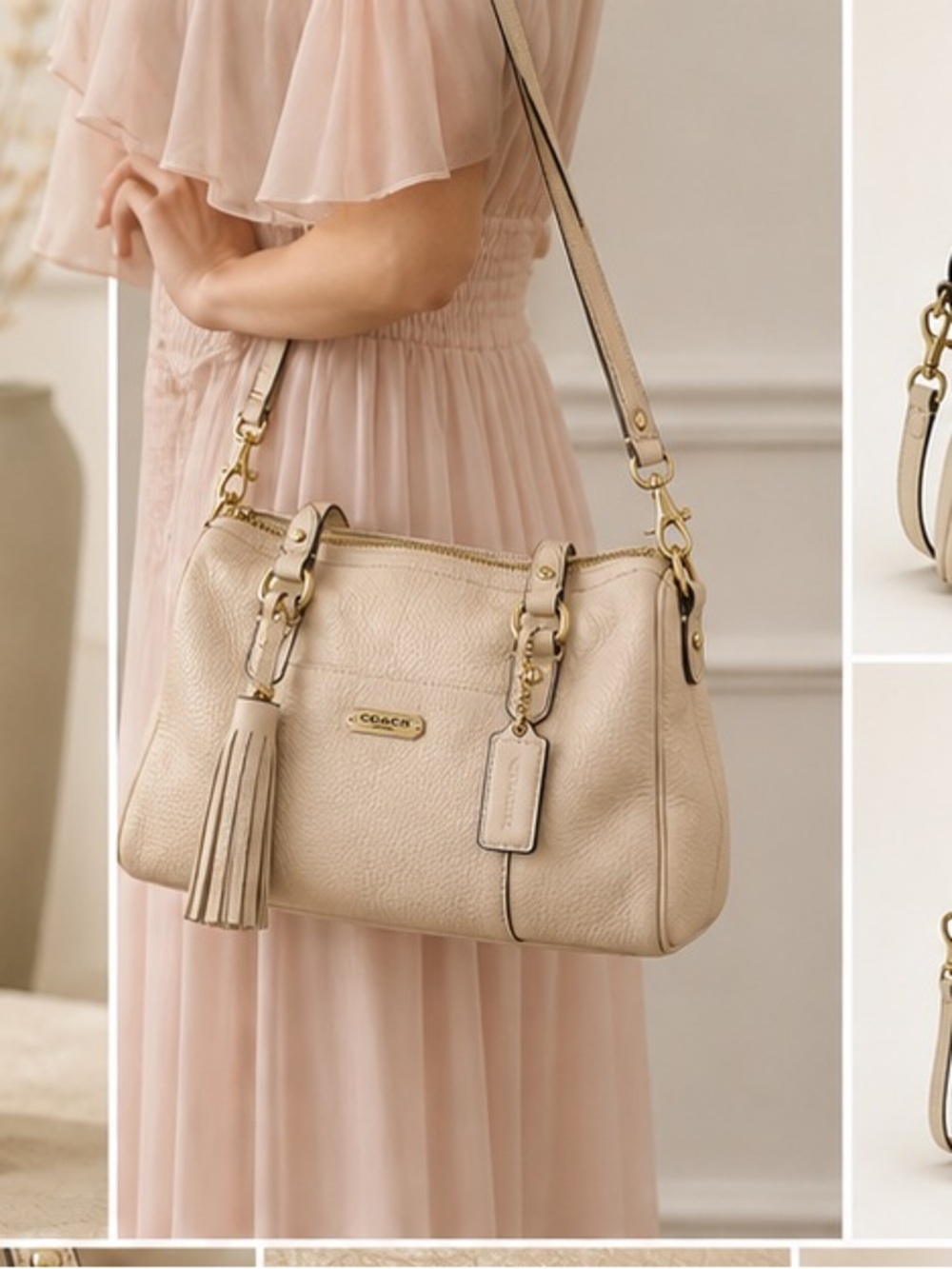 Coach Avery Pebbled Leather Satchel | Ivory Beige